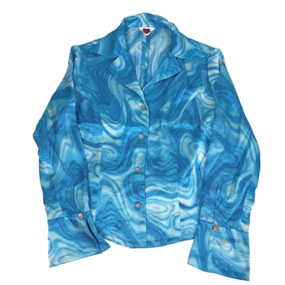Cocotte Design by Italy Blue Y2k Swirl Print Button Up Shirt‎ Long Sleeve Women